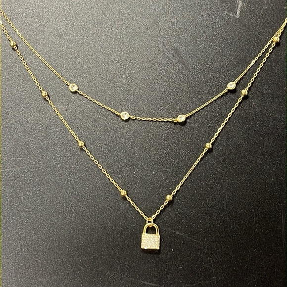 Brand new Rachel Zoe Sterling Silver Gold Tone Double Chain Locket Necklace - Picture 2 of 13